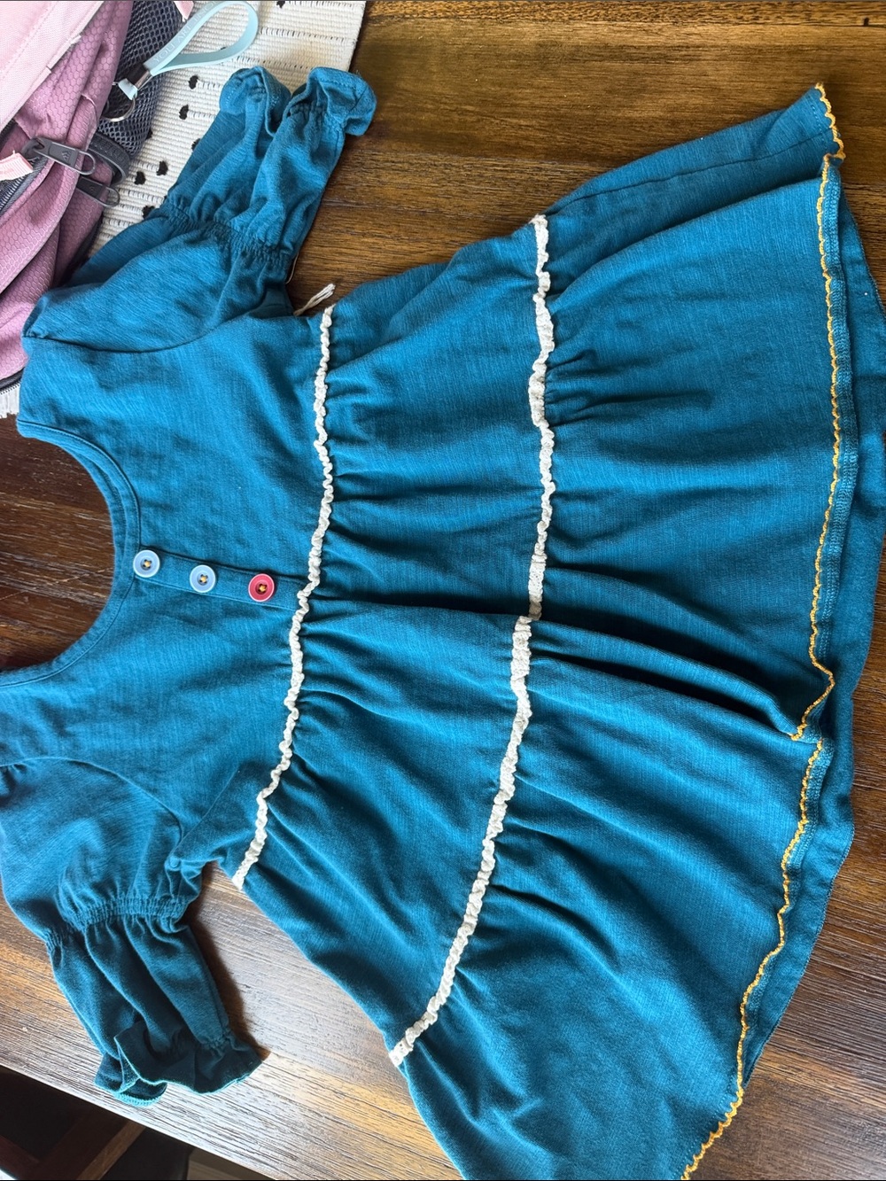 Matilda Jane Teal Tiered Ruffle Dress Top with Contrast Trim